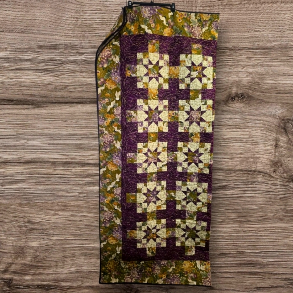 Vintage Handmade Purple and Green Patchwork Quilt.